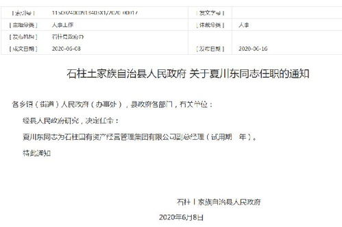 夏川东任石柱国有资产经营管理集团副总经理